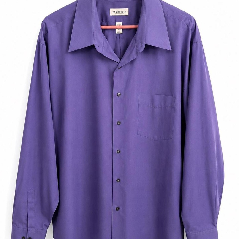 Van Heusen Purple Button Up Shirt Men's Long Sleeve Relaxed Fit Dress Casual XXl